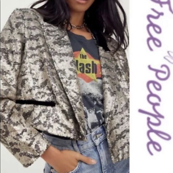 NWT Free People Air Tiger striped  sequin Jacket Size S - Picture 1 of 8